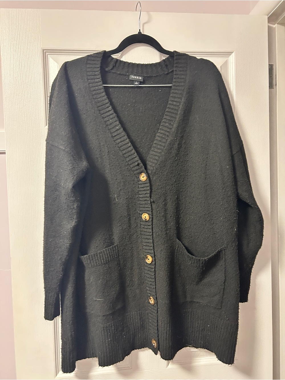 torrid Black Oversized Button-Front Boyfriend Pocket Cardigan